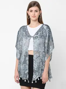 Cloth Haus India Women Grey Floral Printed Kimono Shrug