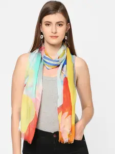 Cloth Haus India Women White & Yellow Printed Scarf