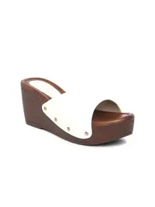 EVERLY Women White & Brown Solid Wedge Sandals