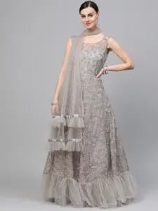 Chhabra 555 Grey Embellished Net Ethnic Maxi Dress