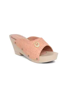 EVERLY Pink & Beige Textured Wedge Open Back Sandals