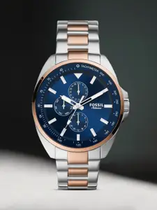 Fossil Men Blue Stainless Steel Bracelet Style Straps Analogue Watch BQ2552I