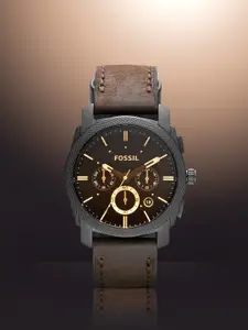 Fossil Men Black Dial & Brown Leather Straps Analogue Watch FS4656