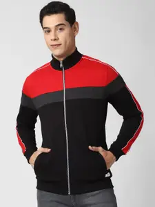 Peter England Casuals Men Black & Red Colourblocked Sweatshirt