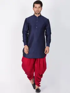 VASTRAMAY Men Navy Blue & Maroon Pathani Kurta with Patiala