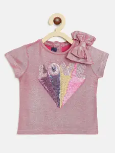 Chicco Girls Pink & Silver-Toned Embellished Top