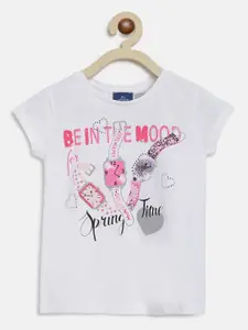 Chicco Girls White Typography Printed T-shirt