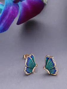 SOHI Blue Gold-Plated Contemporary Studs Earrings