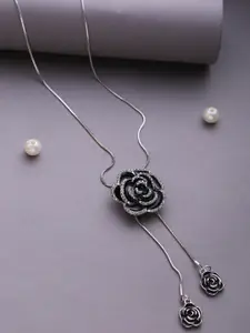 SOHI Silver-Plated Black Floral Pendant