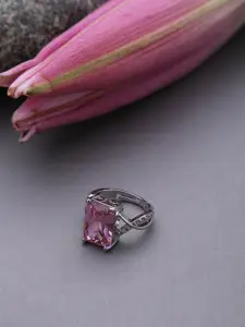 SOHI Women Silver-Toned Purple Stoned Designer Ring