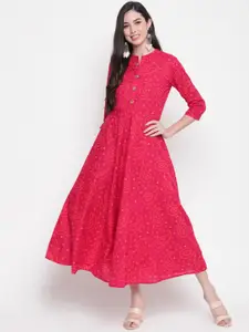 GLAM ROOTS Pink Ethnic Motifs Ethnic Maxi Midi Dress