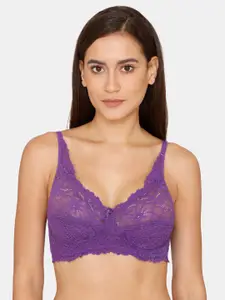 Rosaline by Zivame Purple Floral Lightly Padded Non Wired T shirt Bra