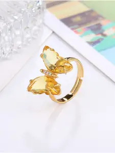 Vembley Women Yellow Gold Plated Crystal Butterfly Ring