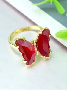 Vembley Vembley Women Gold-Plated Red Crystal Butterfly Ring