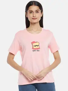 Dreamz by Pantaloons Women Pink Printed Pure Cotton Lounge T-shirt