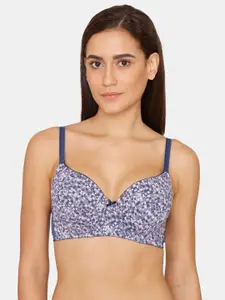 Zivame Blue & White Abstract Bra Underwired Lightly Padded