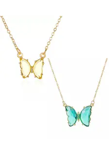 Vembley Set Of 2 Gold-Toned & Blue Gold-Plated Necklaces
