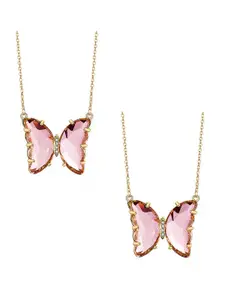 Vembley Gold-Toned & Pink Gold-Plated Crystal Butterfly Pendant Necklace