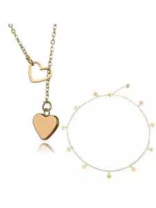 Vembley Set Of 2 Gold-Plated Y-Shaped Drop Heart and Star Pendant Necklace