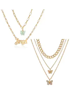 Vembley Set Of 2 Gold-Plated Layered Butterfly Pendant Necklace