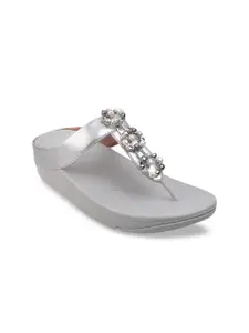 fitflop Silver-Toned Embellished Open Toe PU Comfort Sandals