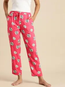 Dreamz by Pantaloons Women Pink & White Mid-Rise Floral Print Viscose Rayon Lounge Pants