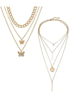 Vembley Gold-Toned Set Of 2 Gold-Plated CZ Studded Layered Necklace