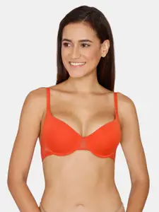 Zivame Women Orange Underwired Lightly Padded Seamless T-Shirt Bra