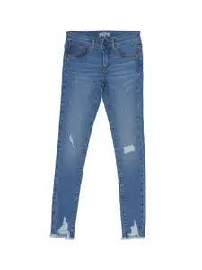 Pepe Jeans Girls Blue Skinny Fit High-Rise Low Distress Heavy Fade Jeans