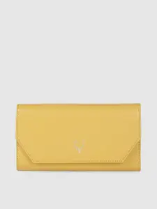 Allen Solly Women Mustard Yellow Solid PU Three Fold Wallet