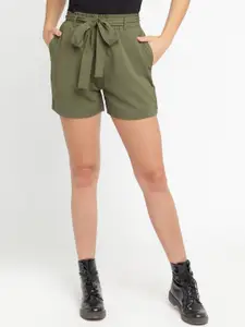 Zink London Women Green Shorts with Belt