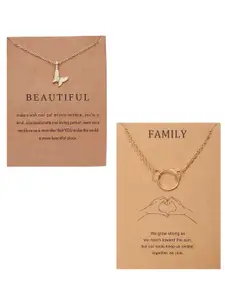 Vembley Gold-Plated Butterfly and Single Circle Pendant Necklace Set Of 2