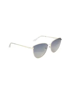 OPIUM Women Grey Lens & Silver-Toned Cateye Sunglasses with Polarised and UV Protected Lens