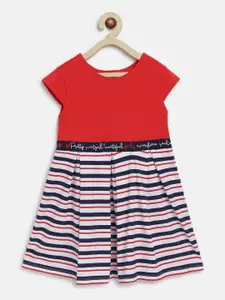 Chicco Girls Red & Navy Blue Colorblocked Dress