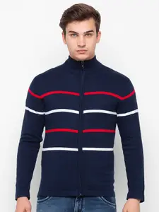 Globus Men Navy Blue & Red Striped Cardigan