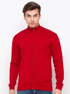 Globus Men Red Solid Cardigan Sweater