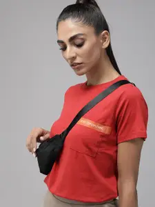 Roadster Women Red Solid Pure Cotton T-shirt