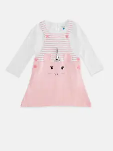 Pantaloons Baby Infant Girls Printed Pure Cotton T-shirt with Dungaree Dress