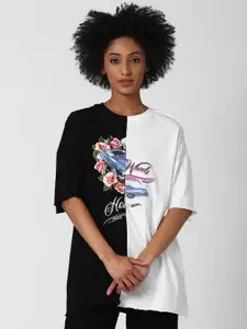 FOREVER 21 Black & White Colourblocked Hot Wheels Graphic Printed Top