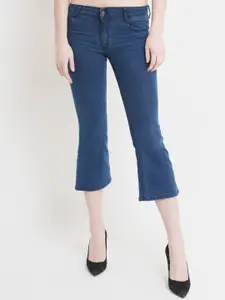 Kotty Women Blue Cropped Flared Low-Rise Stretchable Jeans