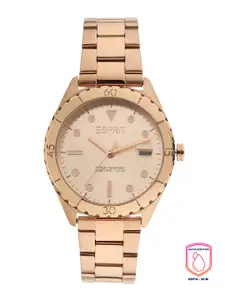 ESPRIT Women Rose Gold-Toned Embellished Dial & Rose Gold Toned Stainless Steel Bracelet Style Straps Watch