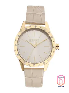 ESPRIT Women Silver-Toned Embellished Dial & Beige Stainless Steel Straps Analogue Watch