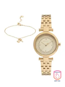 ESPRIT Women Copper-Toned Dial & Gold Toned Stainless Steel Bracelet Style Straps Analogue Watch
