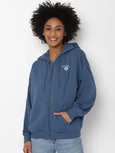 AMERICAN EAGLE OUTFITTERS Women Blue Hooded Sweatshirt