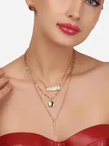 AMI Gold-Plated 3 Layers Contemporary Love Chain & Earring Set