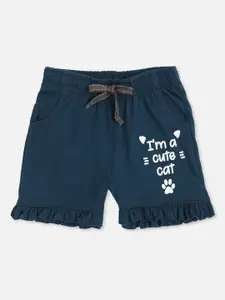 Sweet Dreams Girls Navy Blue & White Typography Printed Shorts