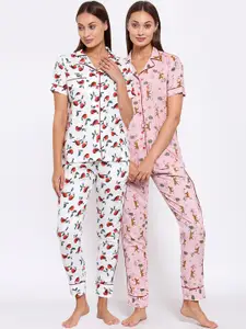 KLOTTHE Women Pack Of 2 Printed Pure Cotton Night suits