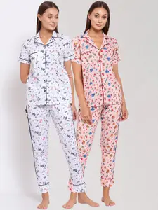 KLOTTHE Women Pack of 2 Printed Pure Cotton Night suits