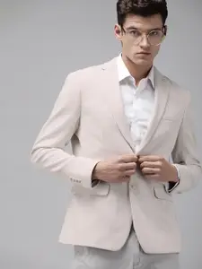 Arrow Men Beige Self Design Slim Fit Single-Breasted Smart Casual Blazer