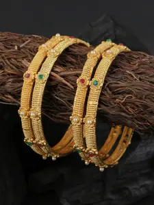 Adwitiya Collection Set Of 4 Gold-Plated Red & Green Stone-Studded Bangles